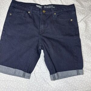Mossimo Women's Dark Wash Bermuda Denim Shorts Size 10/30 Mid-Rise Power Stretch